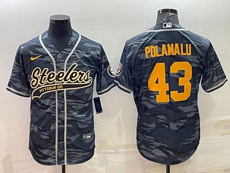 Men Pittsburgh Steelers #43 Polamalu Camo 2022 Nike Co branded NFL Jersey